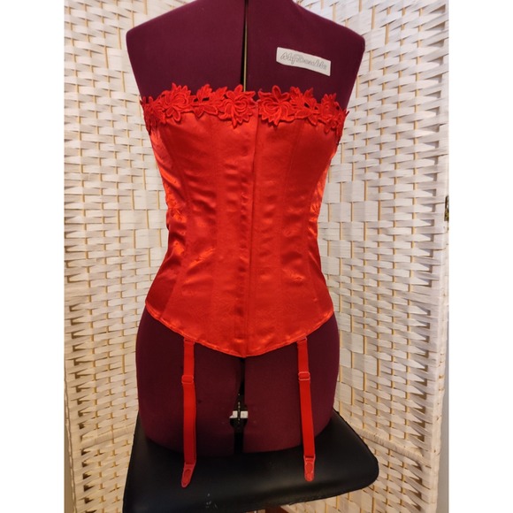 Crepe Suzette Other - Deadstock Vintage Corset Bustier Coquette Balletcore Sz 34 RED Victorian 4 Strap